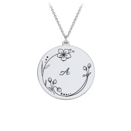 Engravable Floral Disc Necklace in 925 Sterling Silver