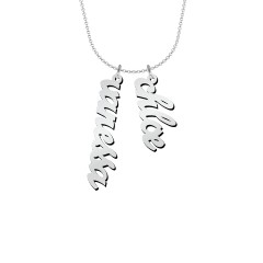 Personalised Vertical 2 Names Necklace in Emeril Font – Sterling Silver
