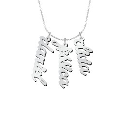 Personalised Vertical 3 Names Necklace in Emeril Font in 925 Sterling Silver