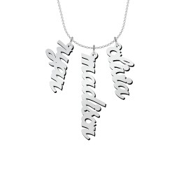 Personalised Vertical 3 Names Necklace in Emeril Font in 925 Sterling Silver