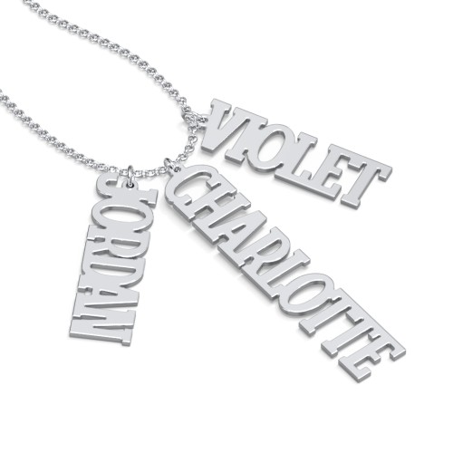 Personalised Varsity Vertical 3 Names Necklace – Sterling Silver