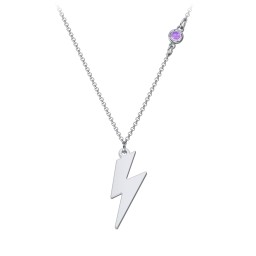 Lightning Bolt Charm Necklace with Gemstone in 925 Sterling Silver with Amethyst