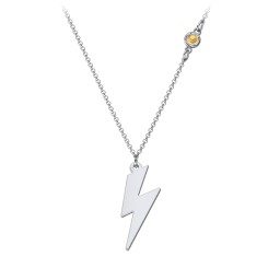Lightning Bolt Charm Necklace with Gemstone in 925 Sterling Silver with Citrine