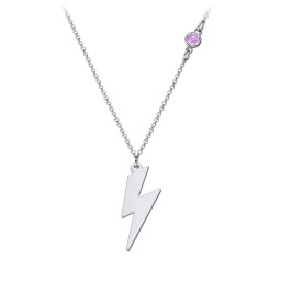 Lightning Bolt Charm Necklace with Gemstone in 925 Sterling Silver with Amethyst