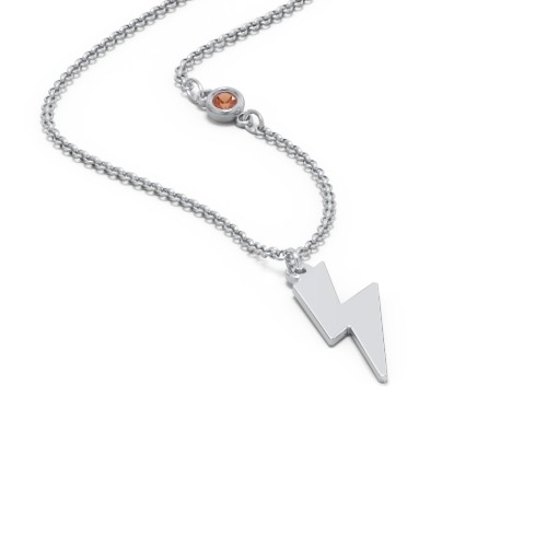 Lightning Bolt Charm Necklace with Gemstone – Sterling Silver with Garnet