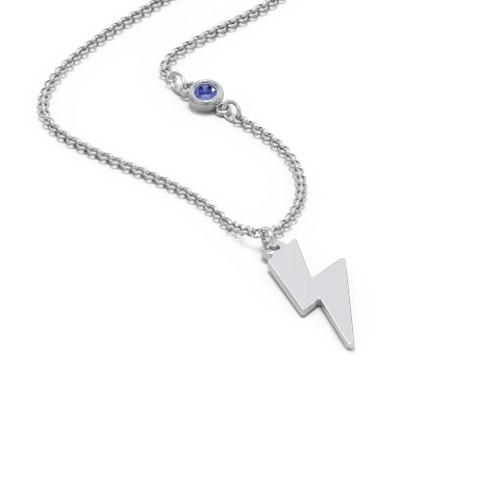 Lightning Bolt Charm Necklace with Gemstone – Sterling Silver with Blue Sapphire