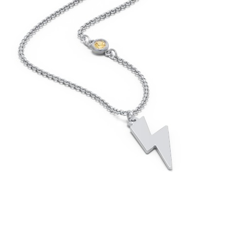 Lightning Bolt Charm Necklace with Gemstone – Sterling Silver with Citrine