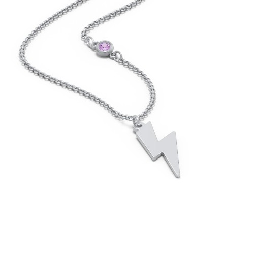 Lightning Bolt Charm Necklace with Gemstone – Sterling Silver with Amethyst