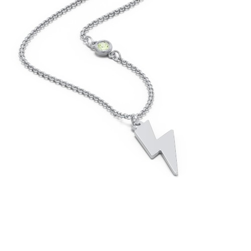 Lightning Bolt Charm Necklace with Gemstone – Sterling Silver with Peridot