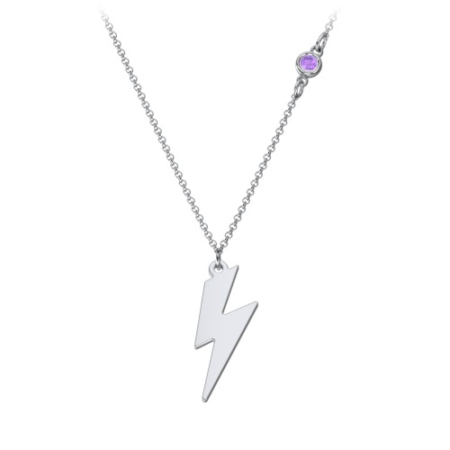 Lightning Bolt Charm Necklace with Gemstone – Sterling Silver with Amethyst