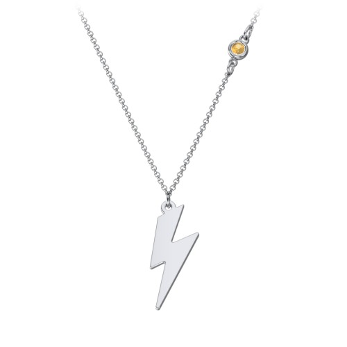 Lightning Bolt Charm Necklace with Gemstone – Sterling Silver with Citrine