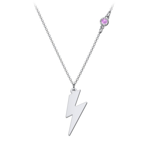 Lightning Bolt Charm Necklace with Gemstone – Sterling Silver with Amethyst