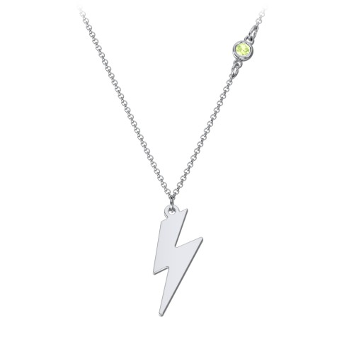 Lightning Bolt Charm Necklace with Gemstone – Sterling Silver with Peridot