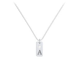 Small Initial Tag Necklace with Birthstone