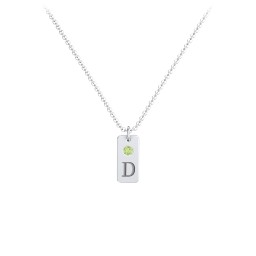 Small Initial Tag Necklace with Birthstone in 925 Sterling Silver with Peridot