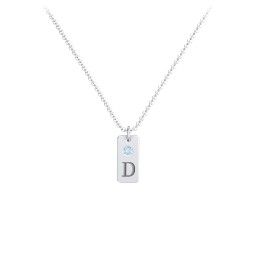 Small Initial Tag Necklace with Birthstone in 925 Sterling Silver with Blue Topaz
