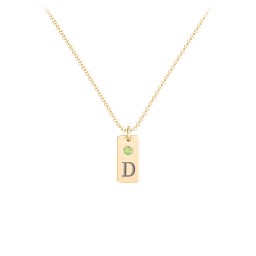 Small Initial Tag Necklace with Birthstone in 10K Solid Yellow Gold with Peridot