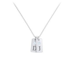 Small Initial 2 Tag Necklace with Birthstone