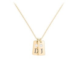 Small Initial 2 Tag Necklace with Birthstone