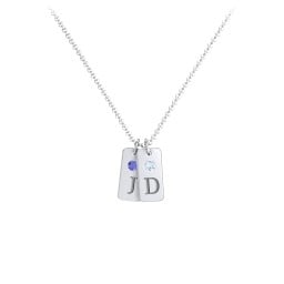 Small Initial 2 Tag Necklace with Birthstone