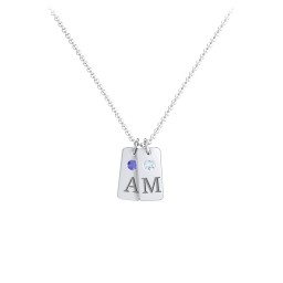 Small Initial 2 Tag Necklace with Birthstone