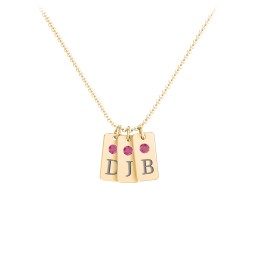Small Initial 3 Tag Necklace with Birthstone