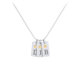 Small Initial 3 Tag Necklace with Birthstone
