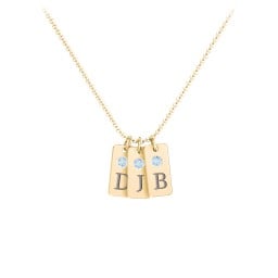 Small Initial 3 Tag Necklace with Birthstone
