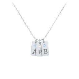 Small Initial 3 Tag Necklace with Birthstone