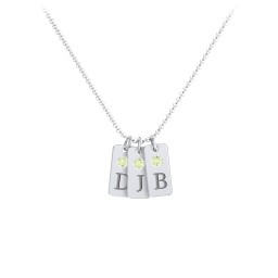 Small Initial 3 Tag Necklace with Birthstone in 925 Sterling Silver with Peridot