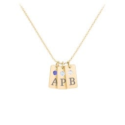 Small Initial 3 Tag Necklace with Birthstone