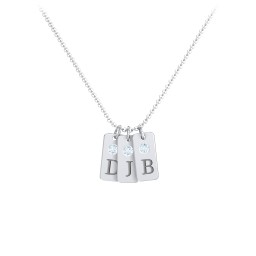 Small Initial 3 Tag Necklace with Birthstone in 925 Sterling Silver with Aquamarine