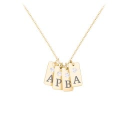 Small Initial 4 Tag Necklace with Birthstone