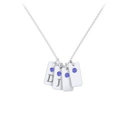 Small Initial 4 Tag Necklace with Birthstone