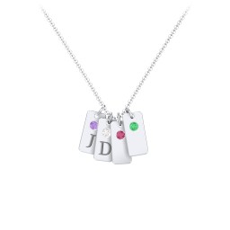 Small Initial 4 Tag Necklace with Birthstone