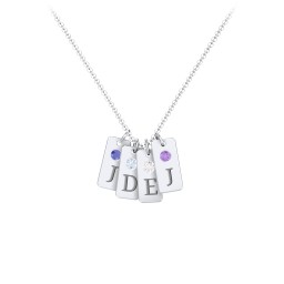 Small Initial 4 Tag Necklace with Birthstone