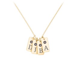 Small Initial 4 Tag Necklace with Birthstone in 18K Gold Plated Silver with Smokey Quartz