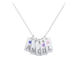 Small Initial 5 Tag Necklace with Birthstone