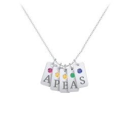 Small Initial 5 Tag Necklace with Birthstone