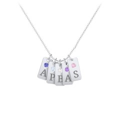 Small Initial 5 Tag Necklace with Birthstone – 18K Gold Plated Silver with Blue Sapphire, Aquamarine, Cubic Zirconia, Amethyst, and Pink Tourmaline