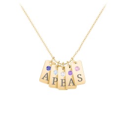 Small Initial 5 Tag Necklace with Birthstone in 18K Gold Plated Silver