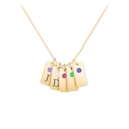Small Initial 5 Tag Necklace with Birthstone in 18K Gold Plated Silver with Amethyst, Cubic Zirconia, Ruby, Emerald, and Blue Sapphire