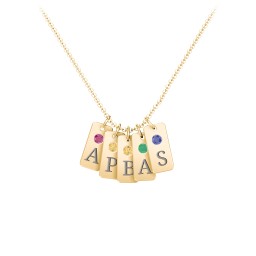 Small Initial 5 Tag Necklace with Birthstone in 10K Solid Yellow Gold with Ruby, Citrine, Emerald, and Blue Sapphire