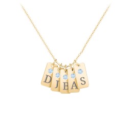 Small Initial 5 Tag Necklace with Birthstone in 10K Solid Yellow Gold with Blue Topaz