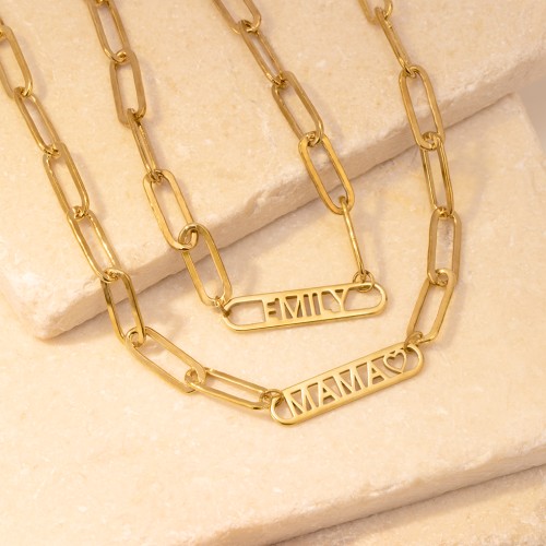 Framed Name Necklace with Paperclip Chain