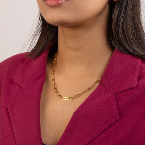 Framed Name Necklace with Paperclip Chain