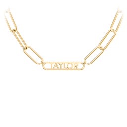 Framed Name Necklace with Paperclip Chain in 18K Gold Plated Silver