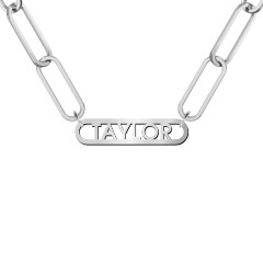 Framed Name Necklace with Paperclip Chain – Sterling Silver