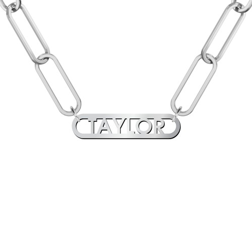 Framed Name Necklace with Paperclip Chain – Sterling Silver