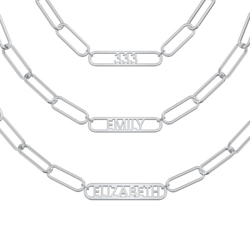 Framed Name Necklace with Paperclip Chain – Sterling Silver